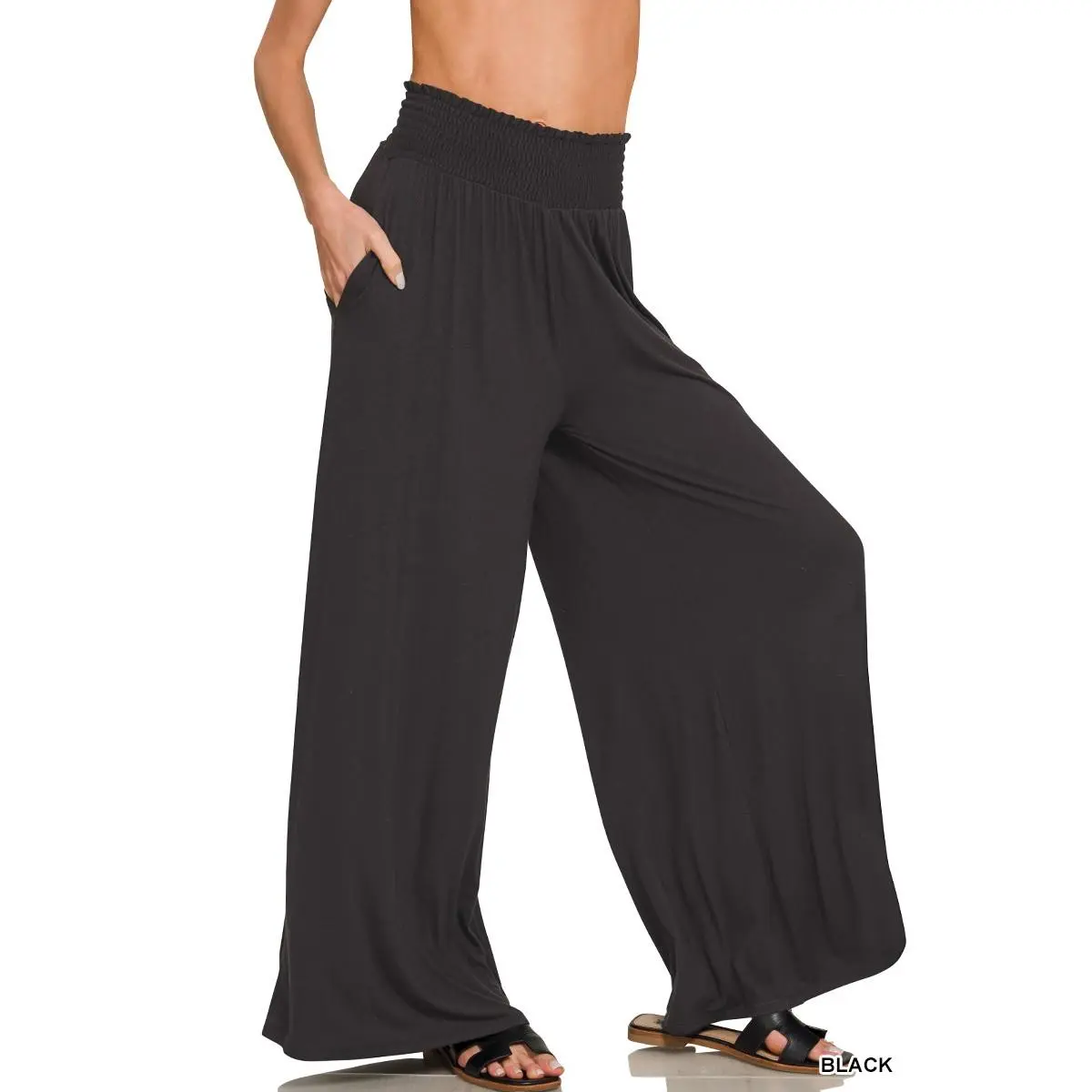 Zenana Smocked Waist Wide Leg Palazzo Pants