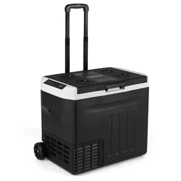 Portable Car Refrigerator Freezer, 12/24V DC & 100-240V AC Car Cooler with Touch Panel, -4°F to 68°F Portable Fridge with Wheels & Cup Holders for Car RV Camping Road Trip ideas Compact Design Lightweight