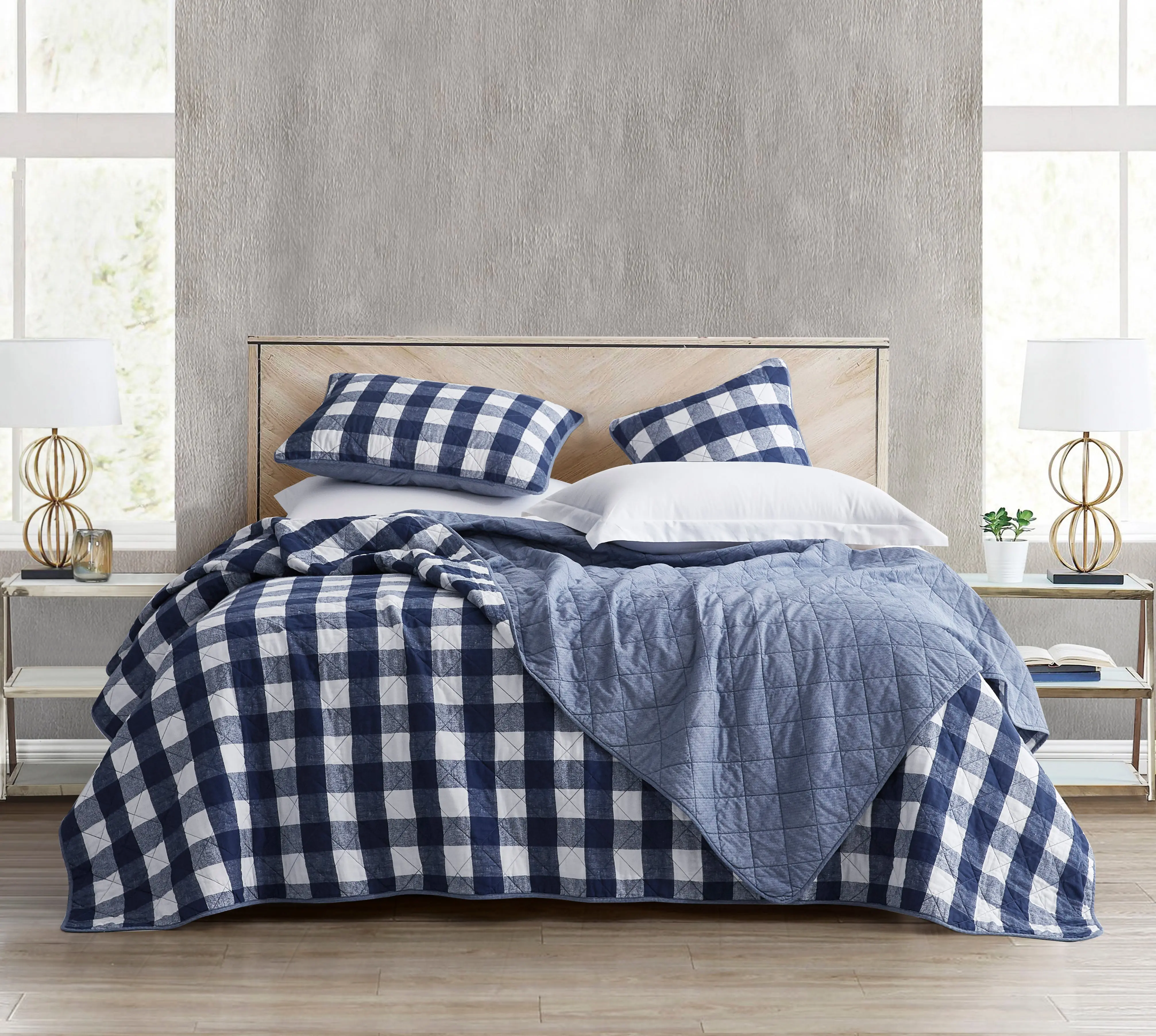 Eugene Buffalo Check Plaid Cotton Reversible Quilt Set