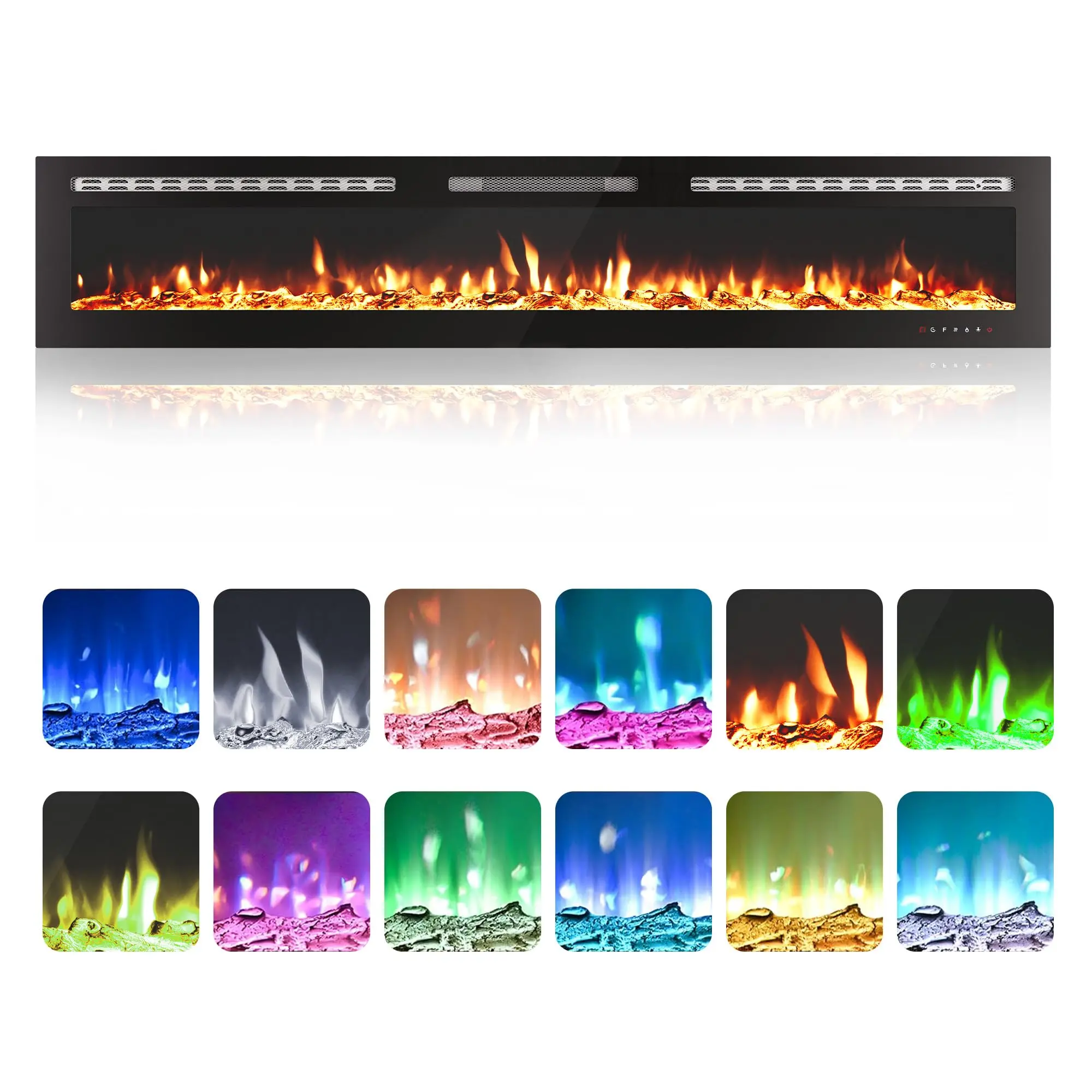 GARVEE 50 Inch Wall Mounted & Recessed Electric Fireplace, 750/1500W Heater with Remote, Custom Flame Colors, Adjustable Brightness, Timer, Log & Crystal Decor, Slim Indoor Fire Place for Living Room
