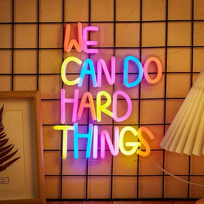"We Can Do Hard Things" Letter Decorative Neon Sign, Decoration Lamp, USB-Powered Wall Hanging Atmosphere Lighting Lamp for Bedroom, Classroom, Office & Garage, Ideal Gift for Students and Teachers