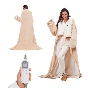 Wearable Heated Blanket Portable with Sleeves & Foot Pocket - Electric Snuggle Throw Blanket, 10 Heat Settings, 1-12H Auto Shut-Off, 50"x70" Electric Blanket, for Her/Him/Family