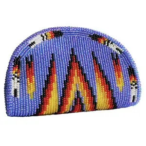 Hand Beaded Native American Inspired Ethnic Style Seed Bead Coin Purse - Blue Fire