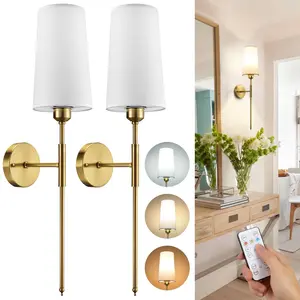 [Hot]New Medieval Modern Style Battery Powered Wall Lamp 2-piece Set Wireless Wall Lamp With Rechargeable Magnetic Bulb And Remote Control Adjustable 3-color Wall Lamp, Suitable For Bedroom, Living room, Corridor decoration
