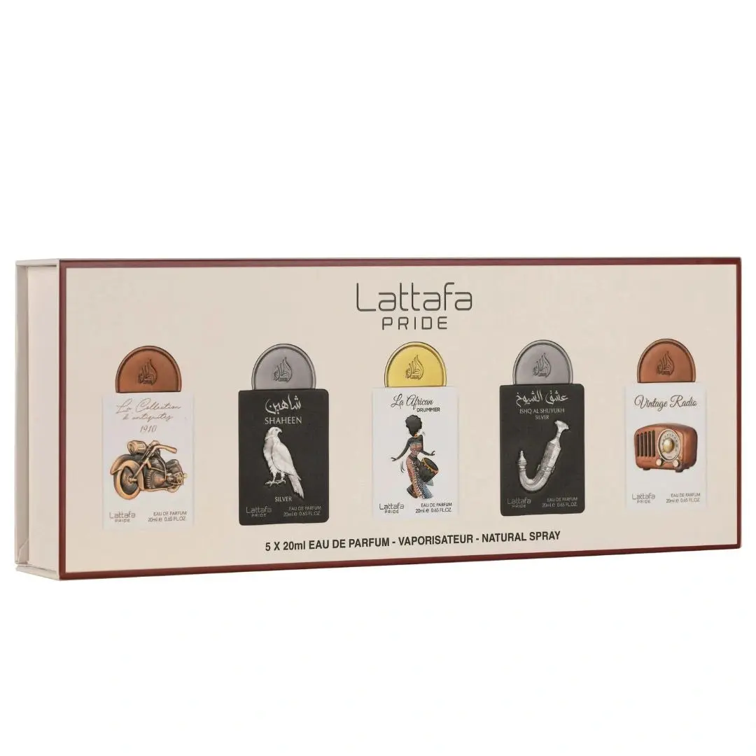 Lattafa Pride Eau de Perfume Gift Set Collection No.5, Unisex Wear Heritage Mix Long-Lasting Fragrances (5 x 20ml)