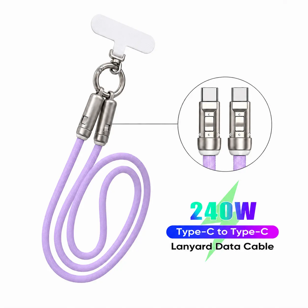 240W USB-C Phone Lanyard Cable, 2-in-1 Fast Charging Wrist Strap & Data Sync Cord for Travel, Daily Carry, Commuting, iPhone 16/15, Samsung Galaxy, Pixel