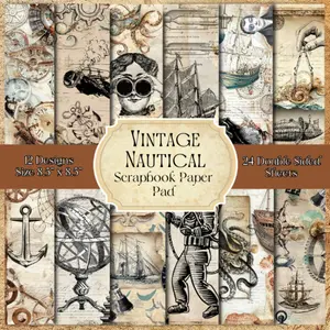 Vintage Nautical Scrapbook Paper Pad 8.5" x 8.5" | Steampunk Style Deep Sea Life Patterns Scrapbooking Paper: 24 Double Sided Sheets for Art School ... , Decoupage, Origami , Photo Frame Background