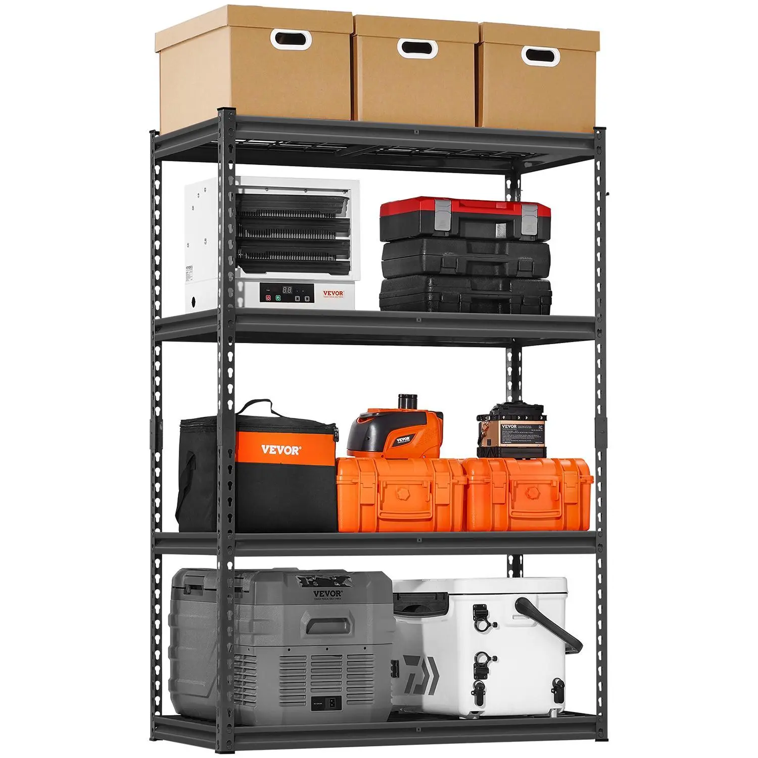 VEVOR 4-Tier Heavy Duty Powder-Coated Metal Shelf, 2400 lbs Capacity, 20" D x 40" W x 60" H Adjustable Racks, Easy Installation, Hanging Multifunctional Organiser for Garage, Supermarket, Black