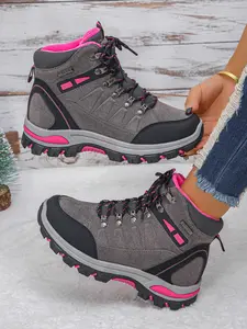 Women's Block Hiking Shoes, Durable Waterproof High-Top Outdoor Sneakers, Comfortable Walking Boots for All Seasons, Trekking Shoes