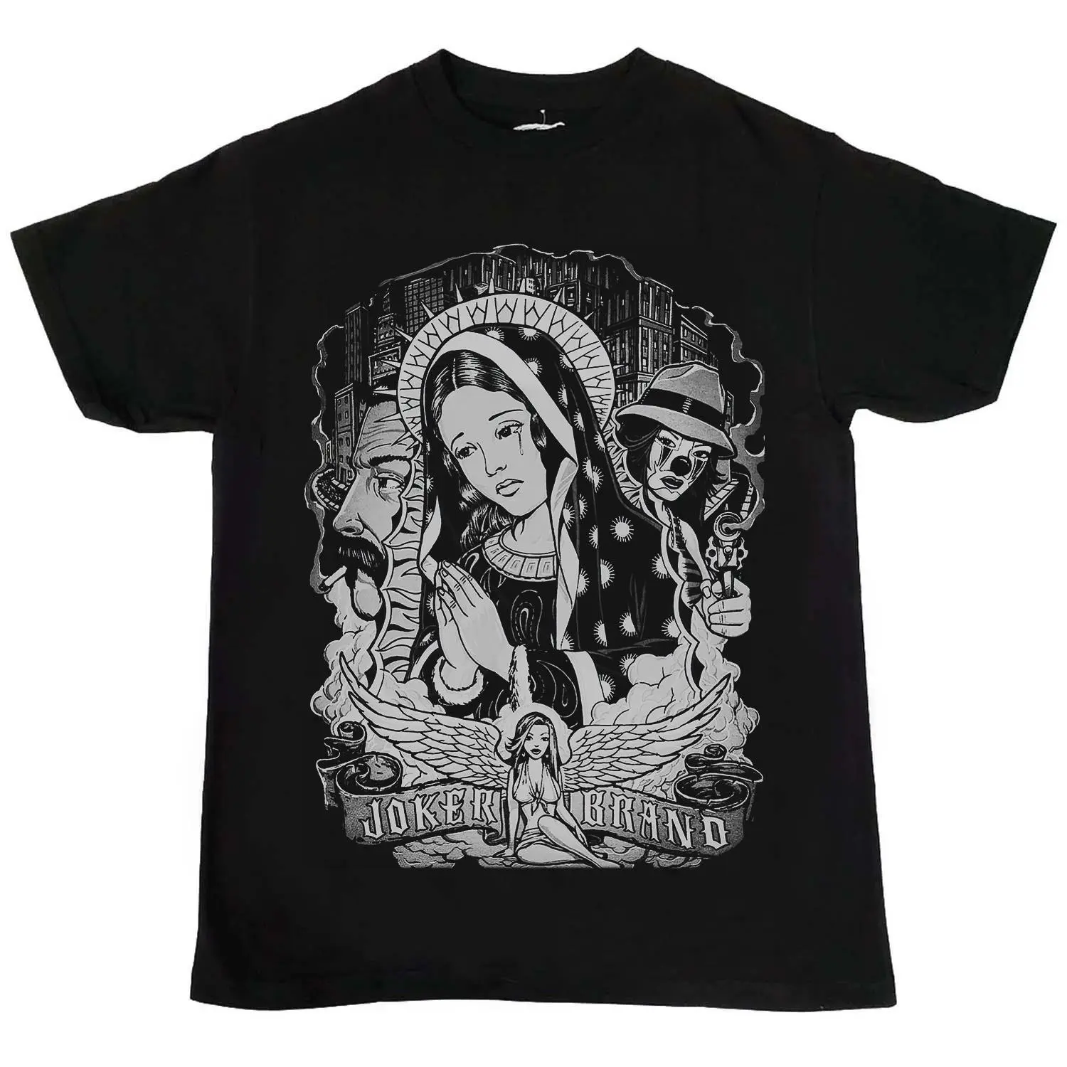Virgen Mary Chicanos Clothing Lowrider Gangster Mexican Streetwear T-Shirt Cotton Oversized Comfortable for Daily Life Work & Shopping