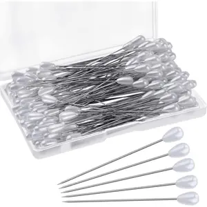 50/100pcs Water Drop Head Sewing Pins, Large Head Straight Pins for Fabric Positioning, Comes with Transparent Storage Box, Sewing Supplies Crafts