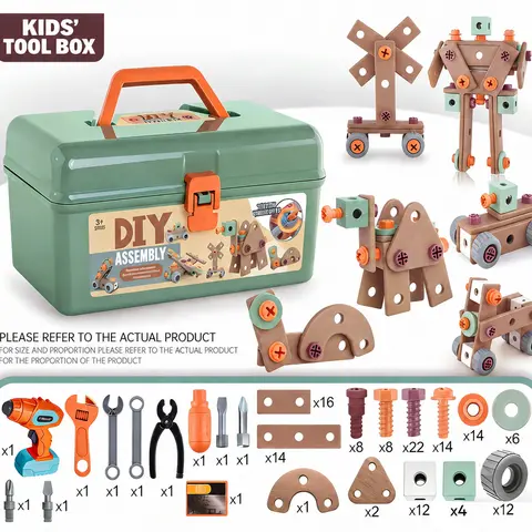 AxeNast Kids Tool Set with Drill & Toolbox, STEM Montessori Pretend Play Construction Toys for Boys & Children Ages 3-7, Unisex Skill-Building Science Birthday Gifts