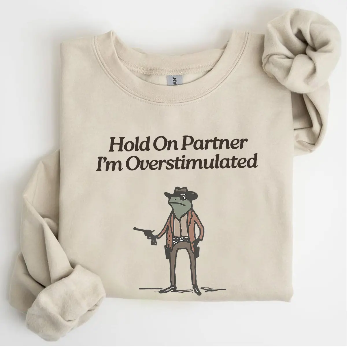 Hold On Partner Im Overstimulated Sweatshirt, Funny Sweatshirt For Men And Women Fabric Fashion