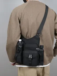 1pc Men's single shoulder tote bag, Minimalist crossbody bag with solid color zipper closure and multiple compartments for practical storage, simple, suitable for outdoor cycling, short trips, daily commuting