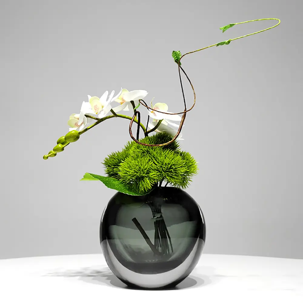 Homary Classic 2.2 lbs Lifelike White Bouquet-Shaped Fake Flowers Decor - Low-Maintenance Orchid Tabletop Arrangement, Vase-Included Indoor Dining Centerpiece, Faux Flower Gift