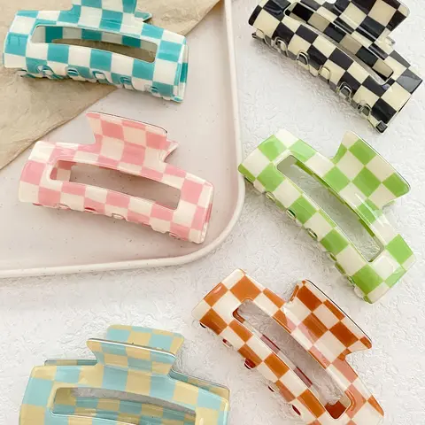 Checked Pattern Hair Claw Clip, Claw Hair Clips, Casual Hollow Out Design Fashion Hair Accessories for Women & Girls, Trendy All-match & Exquisite Hair Claws for Daily Use, Hair Claws Set