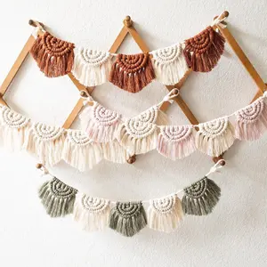 Macrame Wall Hanging Handmade Half Round Fringe Tapestry, Boho Style Background Curtain Decor, Kitchen Living Room Restaurant Nursery Decoration