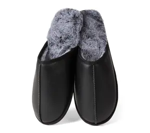 Memoi Men's Plush-Lined Vegan Leather Scuff Slipper