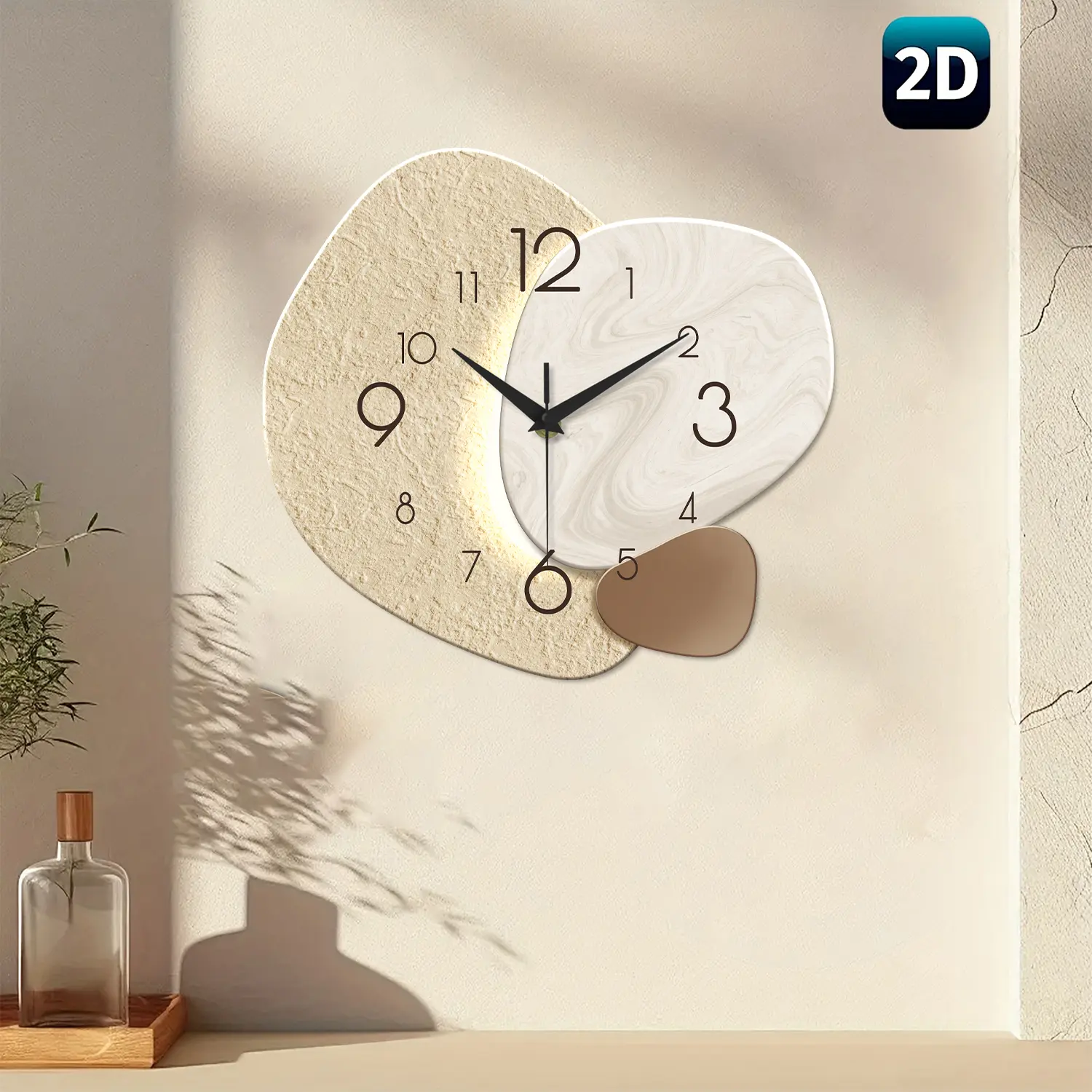 ConstantPlanet Minimalist Industrial Style Decorative Analog Wall Clock, 12-16 in Large Irregular Wooden Silent Quartz Battery-Powered Flat Design, Ideal for Living Room Decor - Holiday Gift Option (No Lighting), Decorative Wall Clock, Analog Clock