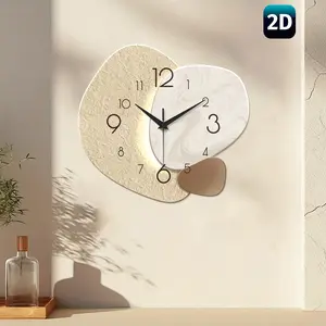 Modern irregular wooden large wall clock, 12–16 inch silent analog quartz battery-powered clock for living room, bedroom, office decor—an ideal holiday gift (flat design, no lighting). Minimalist Industrial