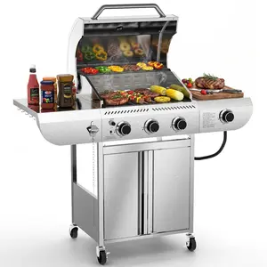 R.W.FLAME Propane Gas Grill, Stainless Steel BBQ Grill with Foldable Shelves, Outdoor Grill for Backyard, Patio, and Camping Portable Bbqs Barbecue grills
