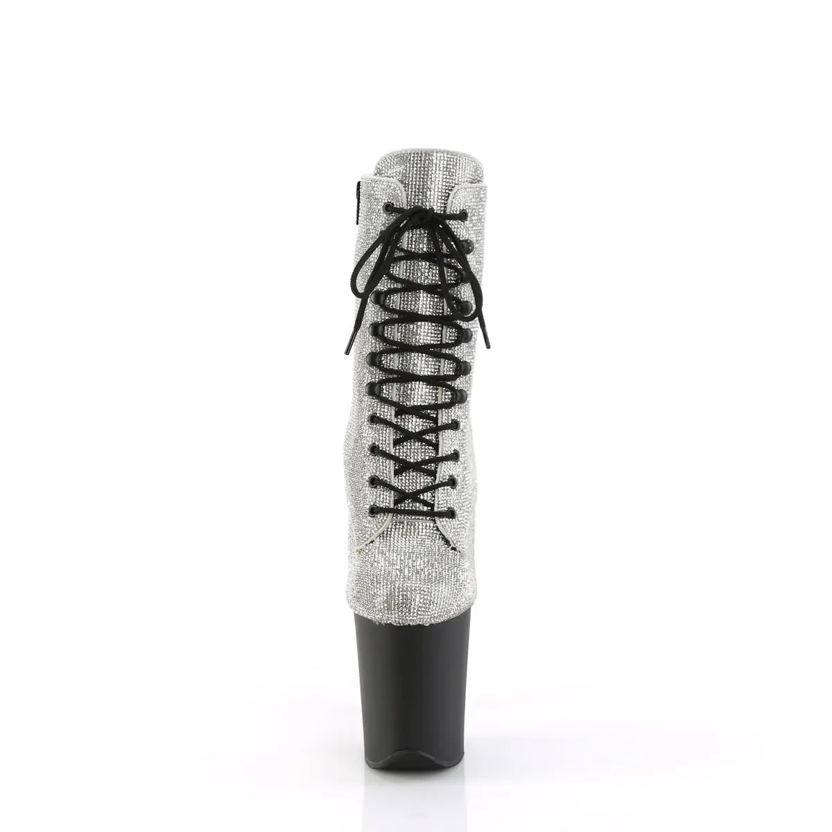 Women's Silver Rhinestone Platform Ankle Lace-Up Footwear, Flamingo-1020RS, 8 In Heel, 4-in Platform, Side Zip Boots, Shoe, 4 Inch, Rhinestones, Glamorous Heels, Heels For Women