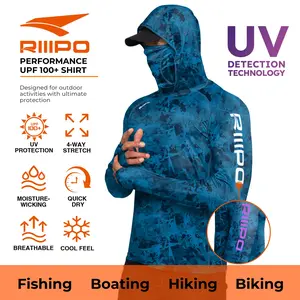 RODEEL R10 RIIIPO Sun Hoodie Shirts w/ UV Detection Mask Neck Gaiter Thumbhole Men UPF 100+ Sun Protection Long Sleeve Lightweight Quick Dry Moisture Wicking Breathable Cooling Activewear for Outdoor Sport Fishing Construction, Holiday Gift