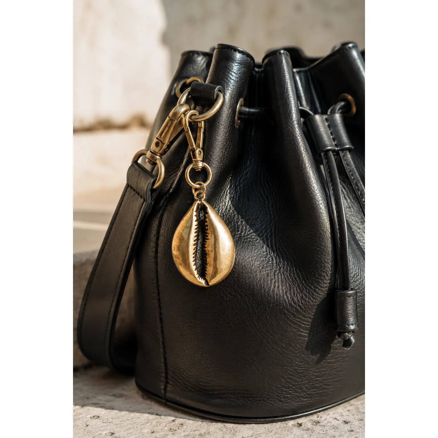 Antique Brass Cowrie Shell Bag Charm & Keychain | Cultural Statement Accessory
