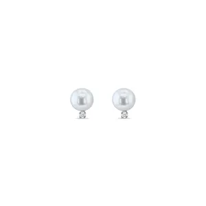 7MM Freshwater Pearl  & Diamond Stud Earrings 14k White Gold