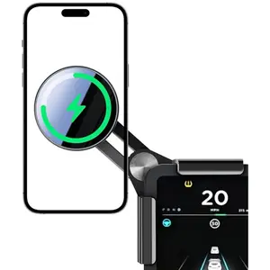 for Tesla Model Y Model 3 Cybertruck 15W Wireless Phone Charger Holder [No Annoying Light], Car Phone Charging Mount for Magsafe, No Adhesive, 360° Adjustable, Compatible with All Smartphones