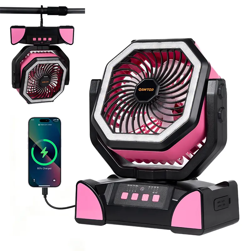 Qawtor  Outdoor Camping Emergency Fan - 2026 Upgraded 18000mAh Rechargeable, LED Light & , Lightweight with 360° Rotatable Hook,Camping Enthusiast,Easy to Carry,DealsforYouDays ,SummerWims