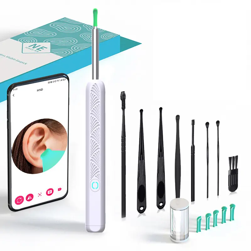 Smart visual ear canal cleaning stick, earwax removal tool, Ear Cleaning Tools, shovel-shaped ear canal cleaner with in-ear camera, HD otoscope, earwax remover, ear picker with 6 LED lights for cleaning earwax, Earwax Removal Kit