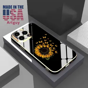 Electroplated Four-corner Phone Case for iPhone 15 Plus 16 Pro Max 14 13 12 11 XR XS Sunflower Flutter Pattern Shockproof Silicone TPU Bumper Drop Protection Soft Cover