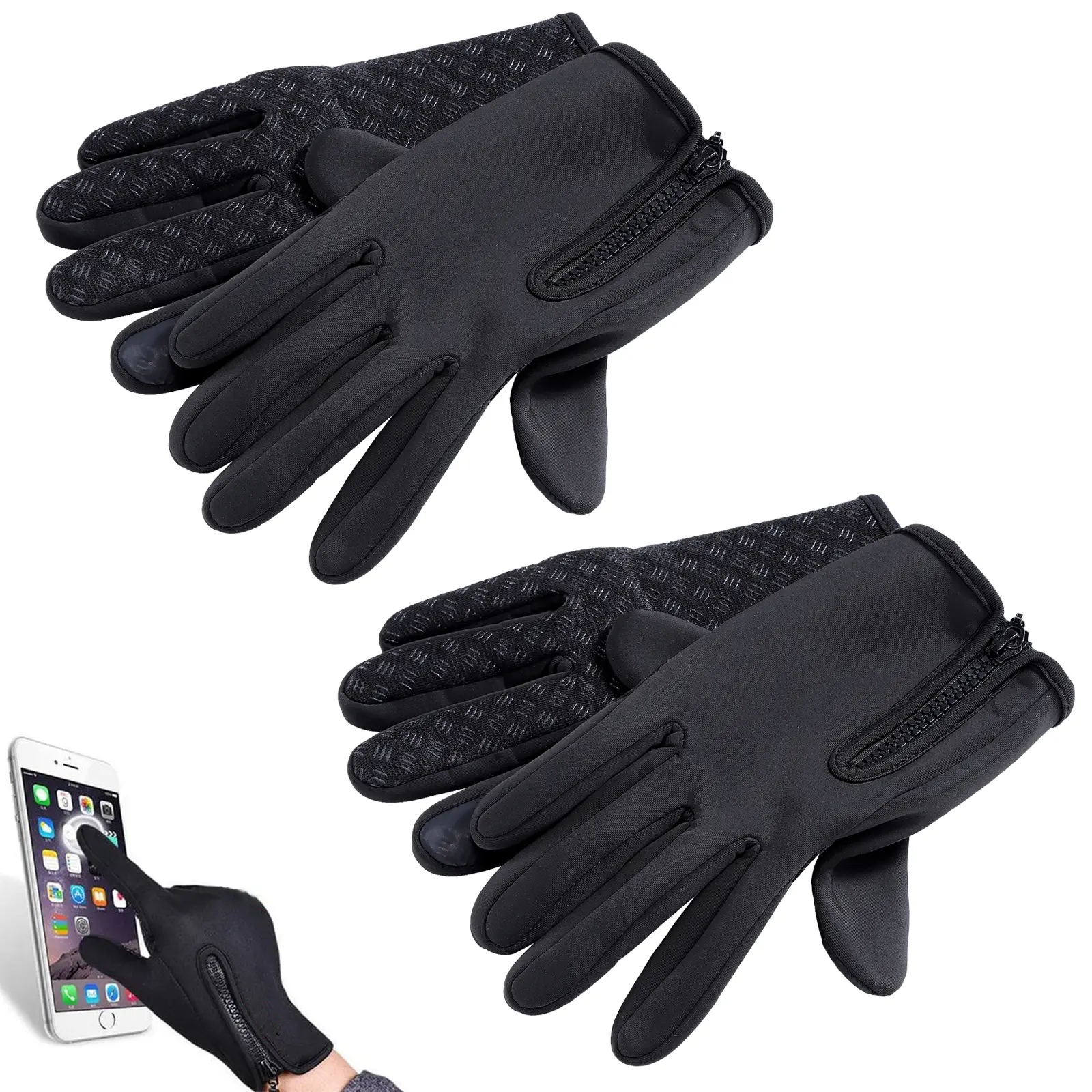 DAZONE Winter Gloves 2-Pair Set for Men & Women, Thermal & Windproof with Touchscreen Fingers, Fleece Lined Nylon with Anti-Slip Grip, Gloves Set, Thermal Insulated Gloves