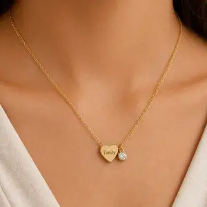 Personalized Heart Necklace with Name, Initial & Birthstone – Custom Gold Jewelry