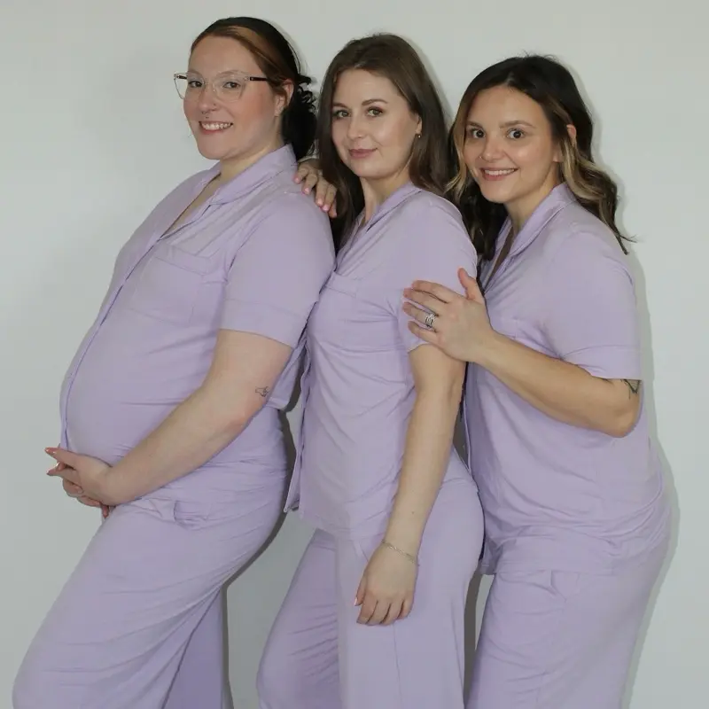 Classic Maternity & Postpartum Set - Short Sleeve Top with Button Front & Matching Bottoms for Maternity Wear
