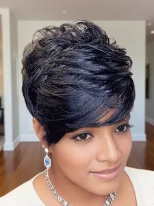 Pixie Cut Wig for Women, Human Hair Short Wigs with Bangs, Full Machine Made Layered Wig, Hair Replacement Wig, Stylish & Natural Look