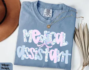 Medical Assistant Shirt Comfort Colors Cute Floral Gingham tshirt  MA Gift Tee Clinic Staff Shirt | Healthcare Worker Shirt Fabric Fit