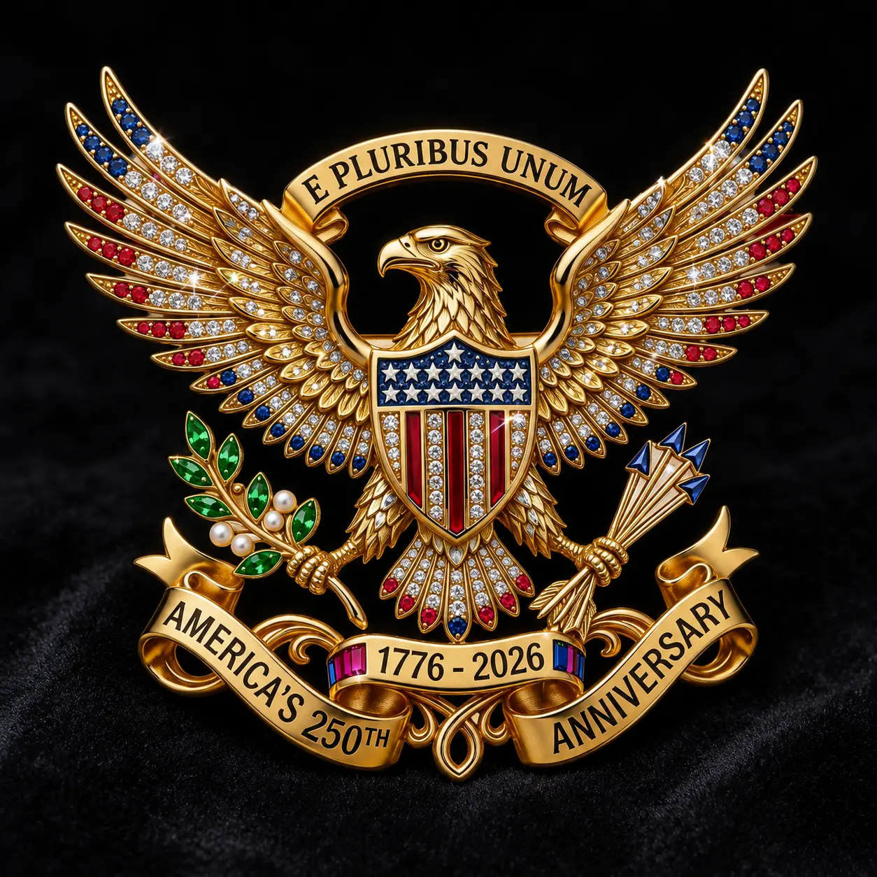 Unisex Copper Alloy, Sparkle Rhinestone, Eagle Emblem Brooch Pin - US 250th Independence Day 1776-2026 Commemorative Patriotic Lapel Jewelry Gift