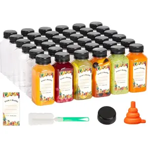 12pcs 8oz Plastic Juice Bottles with Caps, Clear Empty Reusable Water Bottles, Disposable Beverage Containers Bulk for Juicing Smoothies Turmeric Juice Milk and Other Beverages