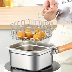 Stainless Steel Square Frying Pan, Home Milk Pot Noodle Cooker, Portable Outdoor Tempura Fryer, Multifunctional Cooker, Universal Stove Compatibility, Stainless Steel Pots, Stainless Steel Pans, Kitchen Cookware