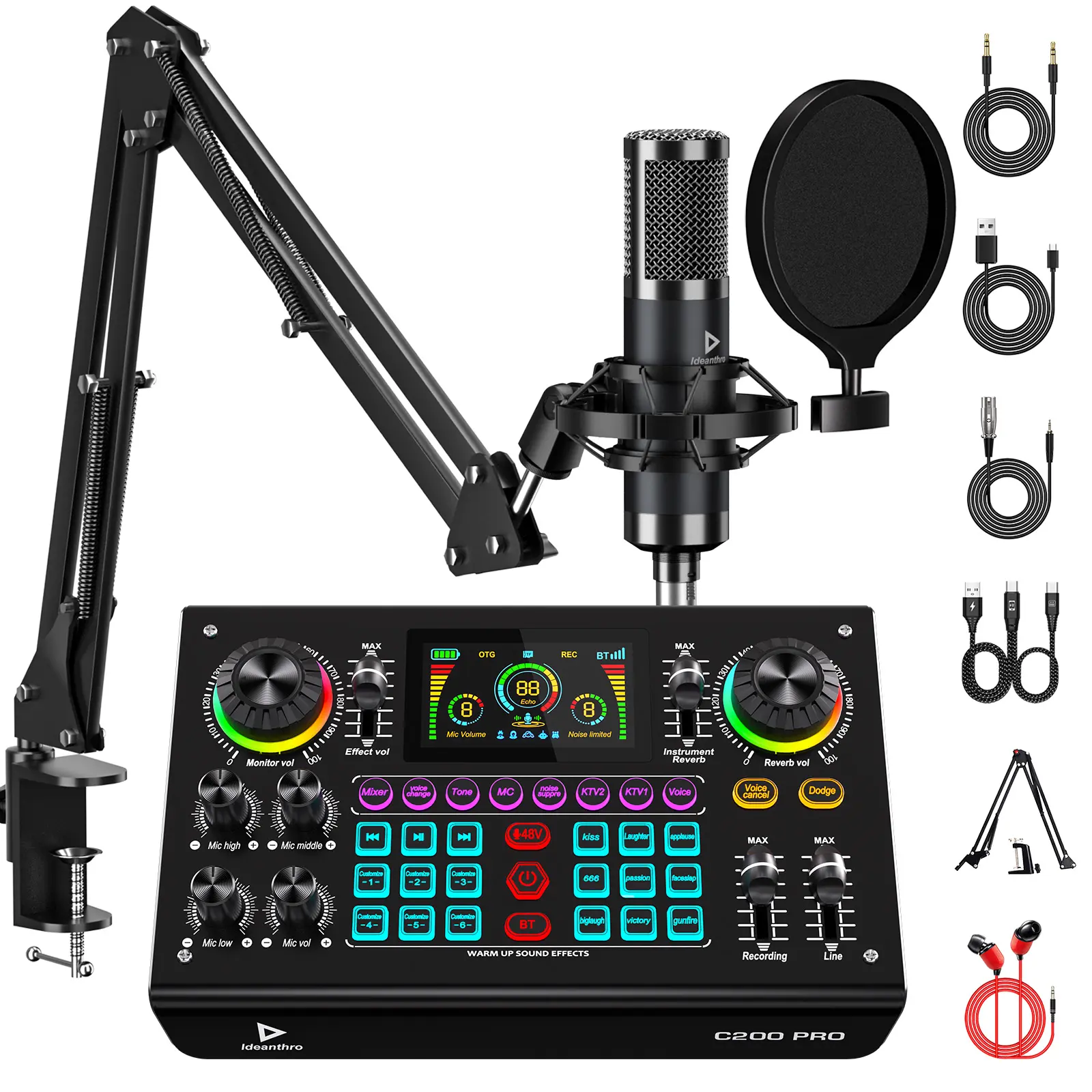 Ideanthro C200PRO-P15 (Cantilever) Ultimate Streaming Sounding Kit - USB Live Audio Mixer, Dual-Mic Support, Live Voice Changing, Multi-Channel Mixing, Audio Quality Enhancement, TikTokshop Black Friday Offer