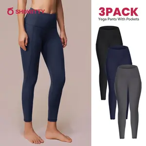 SHOWITTY Women's High Waisted Tummy Control 1/3 Pack Leggings with Pockets – Non See-through Stretchy Yoga Pants for Workout