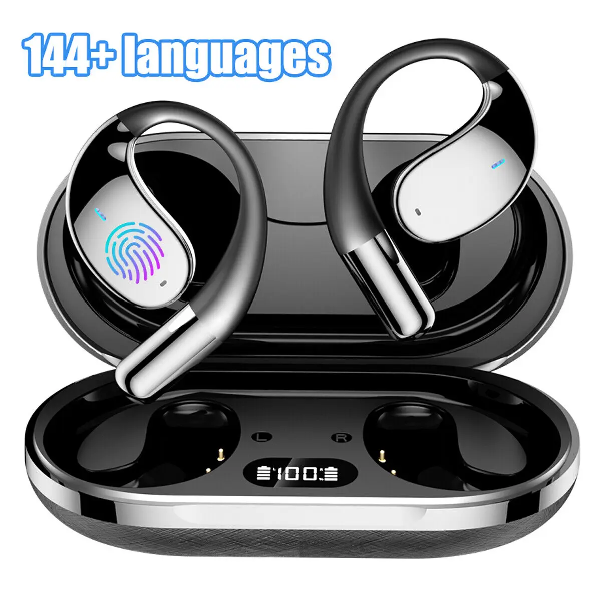 AI Translator Earbuds Headset - 3-in-1 Ultra Open Ear Bluetooth Electronic Silicone Device, Real-Time 144-Language & Accent Translation, Charging Case, Cable-Included, iOS & Android Compatible for Travel & Business