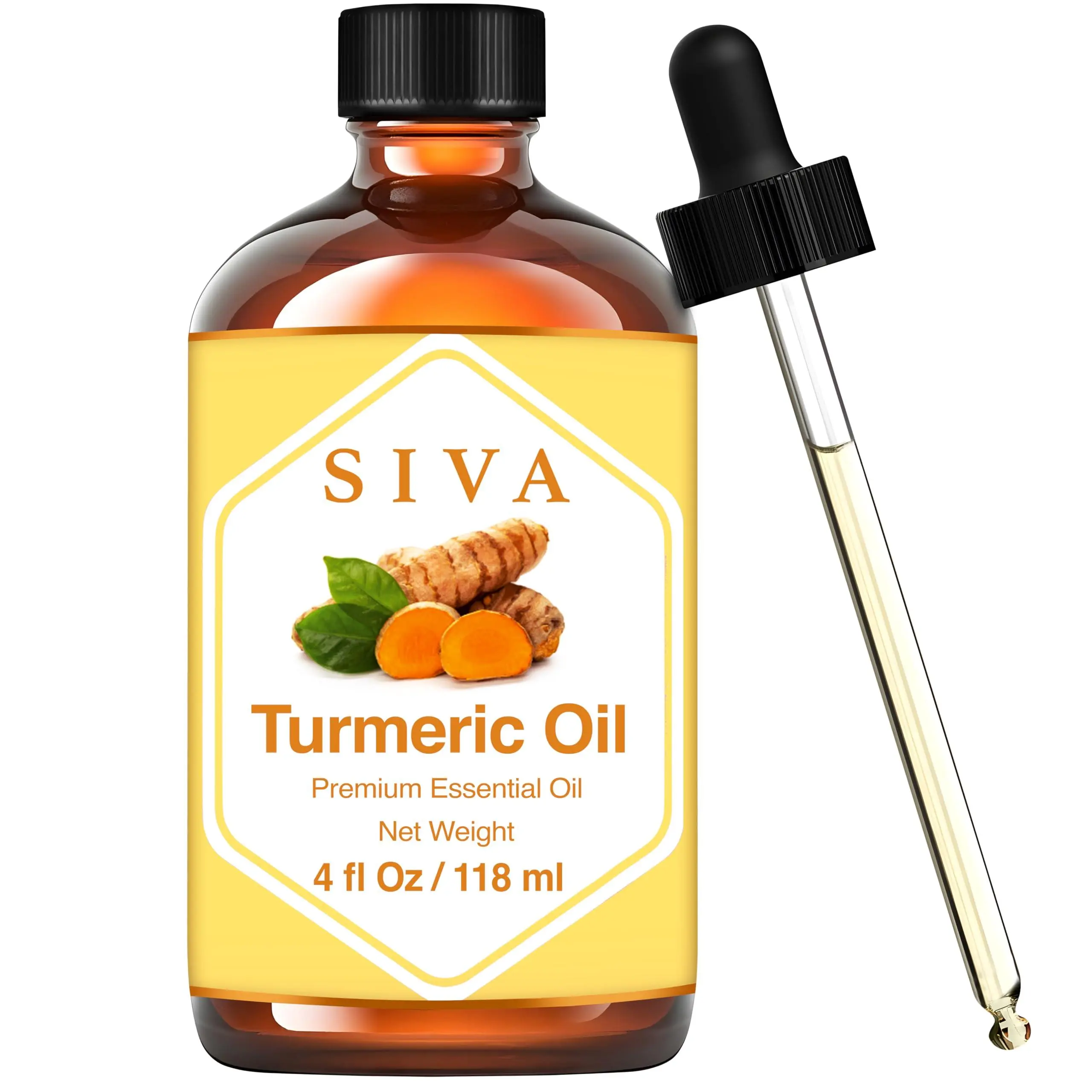 SIVA Warm Turmeric Essential Oil - 4 Fl Oz (118ml) Nature-Infused Scented Spicy Earthy Therapeutic Wellness Oil with Dropper, Nourishing, Soothing, Blendable for Aromatherapy, Calm Living