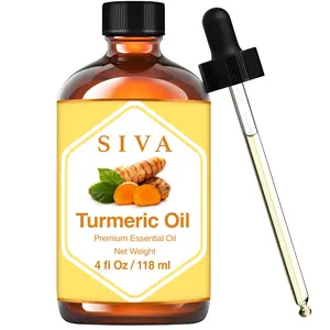 SIVA Turmeric Essential Oil - 4 Fl Oz – Natural Turmeric Oil - for Diffuser, Face, Skin Care, Aromatherapy, Hair Care, Scalp and Body Massage - with Dropper