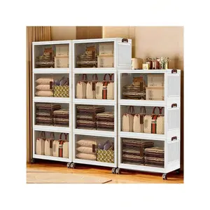 2/3/4/5layers Plastic Storage Bins With Lids Wide Extra Large Storage Cabinet, Collapsible Stackable Containers With Wheels, Foldable Organizer System
