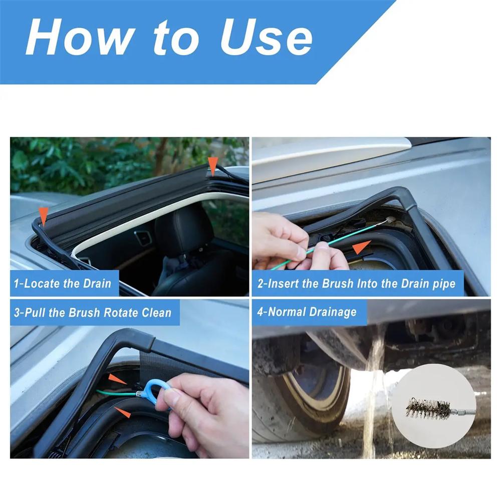 1PCS (78 inches) Car sunroof drain cleaning tool, detail car wash brush, long tube cleaner for cleaning windshield drain holes, flexible downspout drain brush, essential car gadgets for the rainy season, refrigerator drains, fish tanks