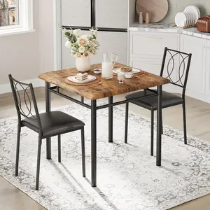 Farmhouse Dining Table Set for 2 - Dining Table with Upholstered Chairs, Wood Kitchen Table Set, Space-Saving Apartment Dining Furniture - Ideal for Small Spaces