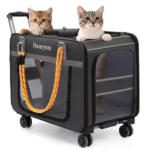 Extra Large Rolling Pet Carrier with Wheels, Black Mesh, Height Adjustable (15-24in), Holds Up to 40 lbs, Soft-Sided Airline Compatible for Cats & Small Dogs lovers cattravel bag cool stuff Pets Lovers Gift